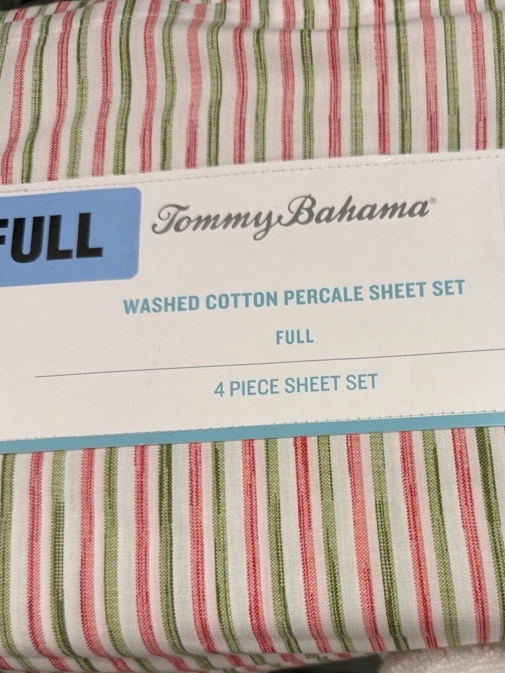 Tommy Bahama Washed Cotton Percale Full Striped 4 Piece Sheet Set Designer Comfy